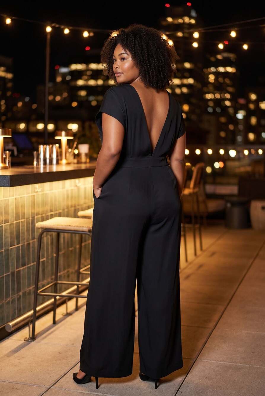 LOFT Black Wide Leg Tie-Waist Jumpsuit Size 14 - Picture 4 of 7
